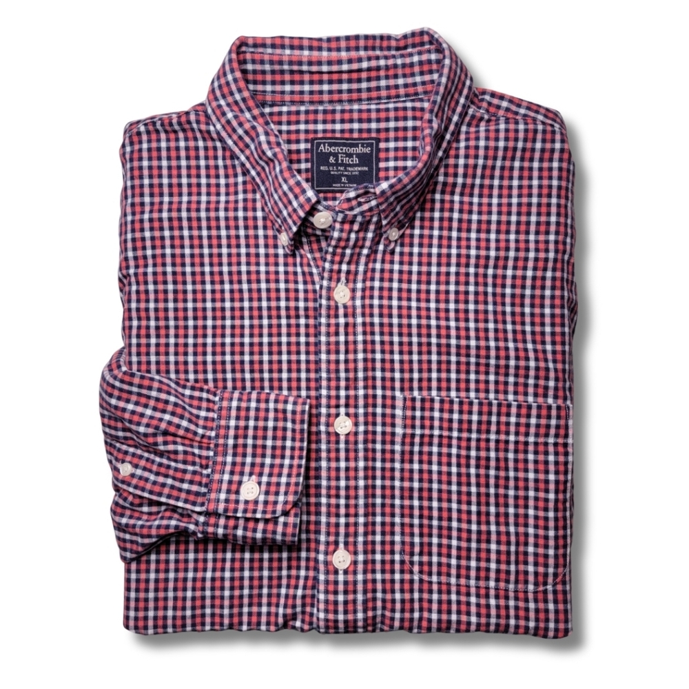 Abercrombie & Fitch Gingham Red, White, & Navy Button Down Shirt XL